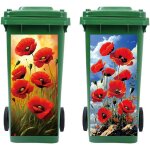 Sjzg - papaver rhoeas lot de 2 feuilles d'autocollants pour poubelles a roulettes, 38 x 82 cm, impermable, ...
