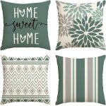 Slep - lot de 4 housses de coussin gomtriques vert d'eau - motif dahlias - 45 x 45 cm - dcoration ...