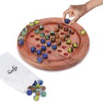 Solitaire classique de 9 pouces - jeu de socit en bois fabriqu a la main avec billes 4 couleurs, design ...