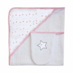 Sortie de bain + gant bébé etoile rose les chatounets Sortie de bain + gant bébé etoile rose les chatounets