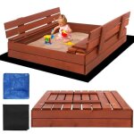 Springos bac a sable en bois premium avec bancs 100x100 cm bois imprgn avec gotextile et bche aire ...