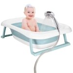 Springos baignoire pliante pour bb avec thermomtre et coussin 35 l, blanc et bleu