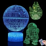 Star wars lampe 3d, 3 pi�ces veilleuse 3d illusion, led illusion night light avec 7 couleurs commande ...
