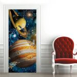 Starry sky door sticker 3d planet astronaut space planet galaxy fonds d'cran stickers muraux vinyle ...