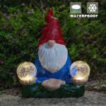 Statue de gnomes en résine avec lampes solaires, boule de verre craquelée etanche, led blanc chaud pour ... Statue de gnomes en résine avec lampes solaires, boule de verre craquelée etanche, led blanc chaud pour ...