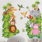 Stickers muraux animaux de la jungle, stickers muraux animaux de dessin animé, eléphant, singe, girafe, ... Stickers muraux animaux de la jungle, stickers muraux animaux de dessin animé, eléphant, singe, girafe, ...