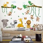Sticker mural motif animaux de la fort, arbres, cerf, elphant, singe, utilisation dans les chambres ...