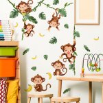 Sticker mural vigne verte animal jungle singe sticker mural singe sur vigne d�coration murale chambre ...