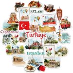 Stickers de voyage envotants trkiye (31 pices) - aquarelle, dcalcomanies emblmatiques d'istanbul ...