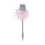 Stylo bille a plumes avec chat lumineux - gris