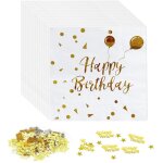 Subzonal - 40 pices serviette papier, serviettes de table happy birthday blanc or tissu vaisselle jetable ...