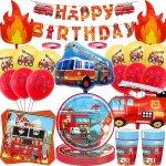 Subzonal - lot de 80 accessoires de fte d'anniversaire motif camion de pompier avec grands ballons en ...