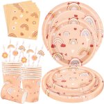Subzonal - 80 pcs vaisselle jetable anniversaire arc en ciel decoration anniversaire fille assiette d'annivers ...
