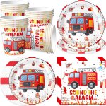 Subzonal - camion de pompiers vaisselle de fte pour 16 invits, motif camion de pompier d'anniversaire, ...