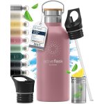 Subzonal - gourde inox isotherme active flask 1l / 500ml sans bpa + paille (3 bouchons) bouteille deau ...