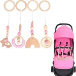 Subzonal - jouet arche eveil bebe, pendentif bois pour si�ge auto poussette jouet, rose - 4 pi�ces