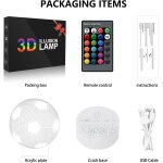 Subzonal - lampe illusion de football 3d, veilleuse led, 16 couleurs, alimentation usb et piles, télécommande, ... Subzonal - lampe illusion de football 3d, veilleuse led, 16 couleurs, alimentation usb et piles, télécommande, ...