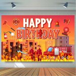 Subzonal - toile de fond d'anniversaire camion de pompiers, 180, 8 x 119, 3 cm, toile de fond pour fte ...