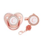Sucette en silicone avec couvercle et chaîne pour bébé, lettres anglaises en or rose, adaptée aux bébés ... Sucette en silicone avec couvercle et chaîne pour bébé, lettres anglaises en or rose, adaptée aux bébés ...