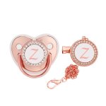 Sucette en silicone avec couvercle et chane pour bb, lettres anglaises en or rose, adapte aux bbs ...