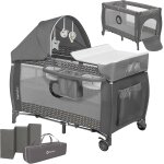 Sven plus bote 2 en 1 lit bb, table a langer, jouets, baldaquin suspendu avec moustiquaire, entre ...