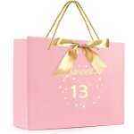 Sweet 13th birthday pochette cadeau papier, gift bag paquet, rose avec noeud pour fille 13 ans f�te d'annivers ...
