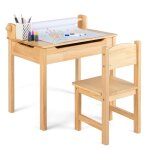 Table d'activit�s pour enfants 60 x 40 x 58 cm avec rangement int�gr� et chaise ergonomique en bois massif ...