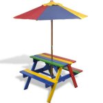 Table et bancs en bois avec parasol pour enfant helloshop26 0102011 Table et bancs en bois avec parasol pour enfant helloshop26 0102011