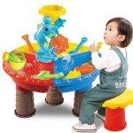 Table de jeu de sable et d'eau pour enfants, jeu de fosse a sable pour jardin, bord de mer en plein air, ...
