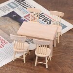 Table a manger miniature avec chaise pour maison de poup�e, meuble en bois de ch�ne, jouet, 1 ensemble, ...