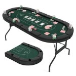 Table de poker pliable - costway - pour 8 joueurs - 182 x 82 x 75 cm - ovale - 8 porte - gobelets - surface ...