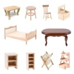 Table a th� pour maison de poup�e miniature 1:12, table a manger, chaise, lit de poup�e, cheval a bascule, ...