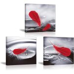 Tableau en toile, plumes rouges image, moderne tableau decoration murale, impression sur toile decoration ...