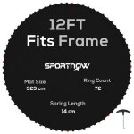 Tapis de rechange trampoline  3, 7 m ressorts 14 cm outil 72 crochets en v inclus blanc noir