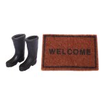 Tapis de sol pour maison de poupe miniature + botte de pluie en caoutchouc noir, 1 / 12