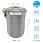 Tasse  caf 1 l avec poigne pliante et couvercle ventil, bouilloire de camping en acier inoxydable, ...