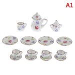 Tasses a café et thé en porcelaine, 15 pièces, 1 / 12, motifs de fleurs miniatures pour maison de poupée, ... Tasses a café et thé en porcelaine, 15 pièces, 1 / 12, motifs de fleurs miniatures pour maison de poupée, ...