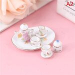 Tasses a caf et th en porcelaine a motifs de fleurs roses, accessoires de cuisine pour maison de poupe, ...