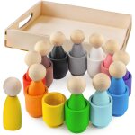 Tdrfl - grandes poupes cheville dans des tasses jeux montessori 3 ans + poupe waldorf jouet en bois ...