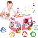 Tdrfl - jouet fille 1 an, jouets bebe 12 a 18 mois bus musicaux sensoriel avec xylophone, trieur de formes ...