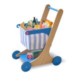 Teamson kids chariot de courses jouet en bois pour enfant avec accessoires panier tissu roues silencieuses ...