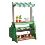 Teamson kids wooden farmer's market stand, pretend play grocery store with play food, scales and vegetables, ...