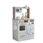 Teamson kids wooden play kitchen little chef with mini garden and washing machine green