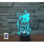 T�l�commande 3d bouledogue fran�ais 16 couleurs illusion de veilleuse en acrylique led lampe de chevet ...