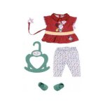 Tenue 4 pices pantalon et haut rouge lapin + chaussures vertes + ttine baby born - 36 cm - habit poupe ...
