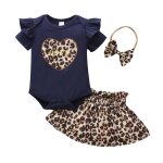 Tenues imprimes lopard 3 pices, vtements pour nouveau - n fille, barboteuse lopard cur + jupe, ...
