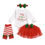 Tenue de nol pour bbs filles, barboteuse a manches longues + jupe tutu + jambires + bandeau, 4 pices ...