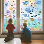 Teppc - autocollants pour fentre de chambre enfants - 134 stickers rutilisables avec monde sous - marin, ...