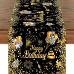 Teppc - chemin de table d'anniversaire noir et doré - lavable - pour homme et femme - pour l'intérieur ... Teppc - chemin de table d'anniversaire noir et doré - lavable - pour homme et femme - pour l'intérieur ...