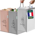 Teppd - ® poubelle tri selectif 3 bacs 40l - sac tri selectif pour le plastique, le papier et le verre ...